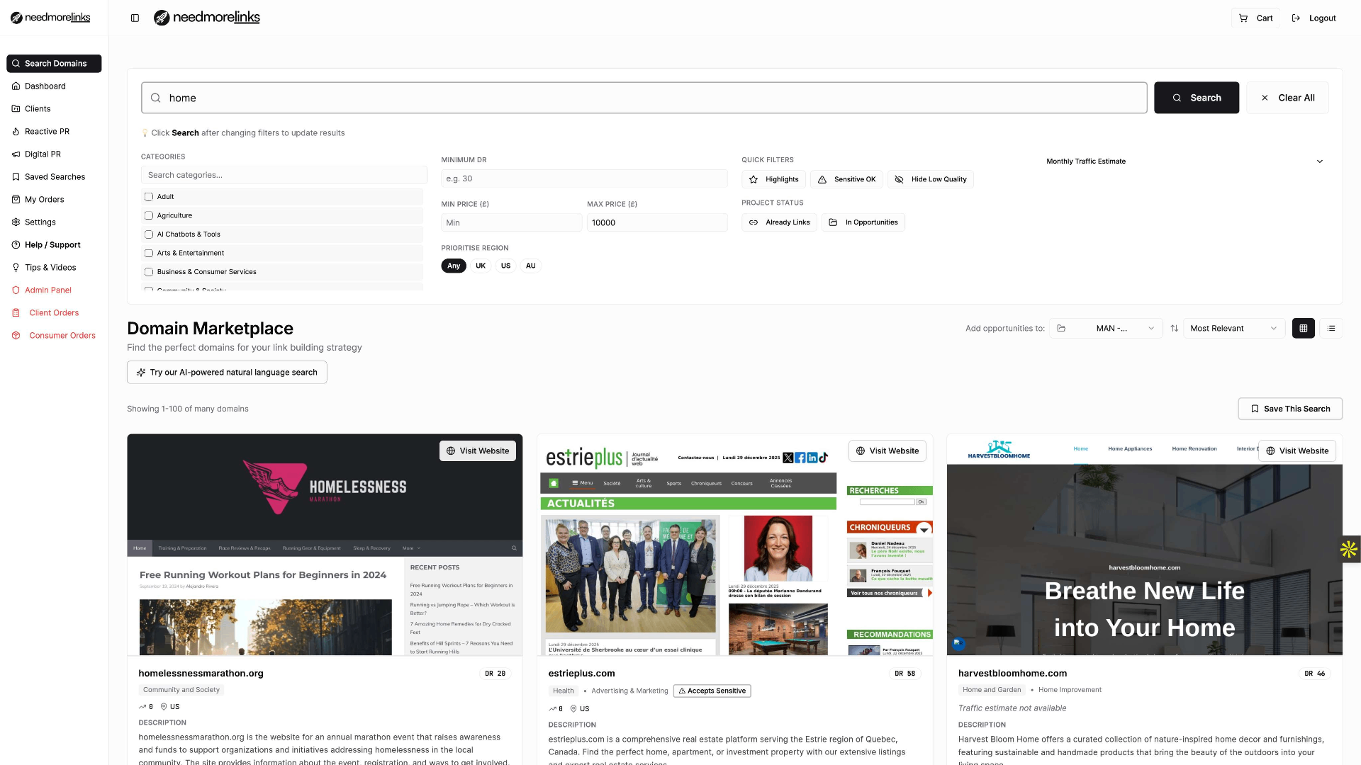 Needmorelinks platform screenshot